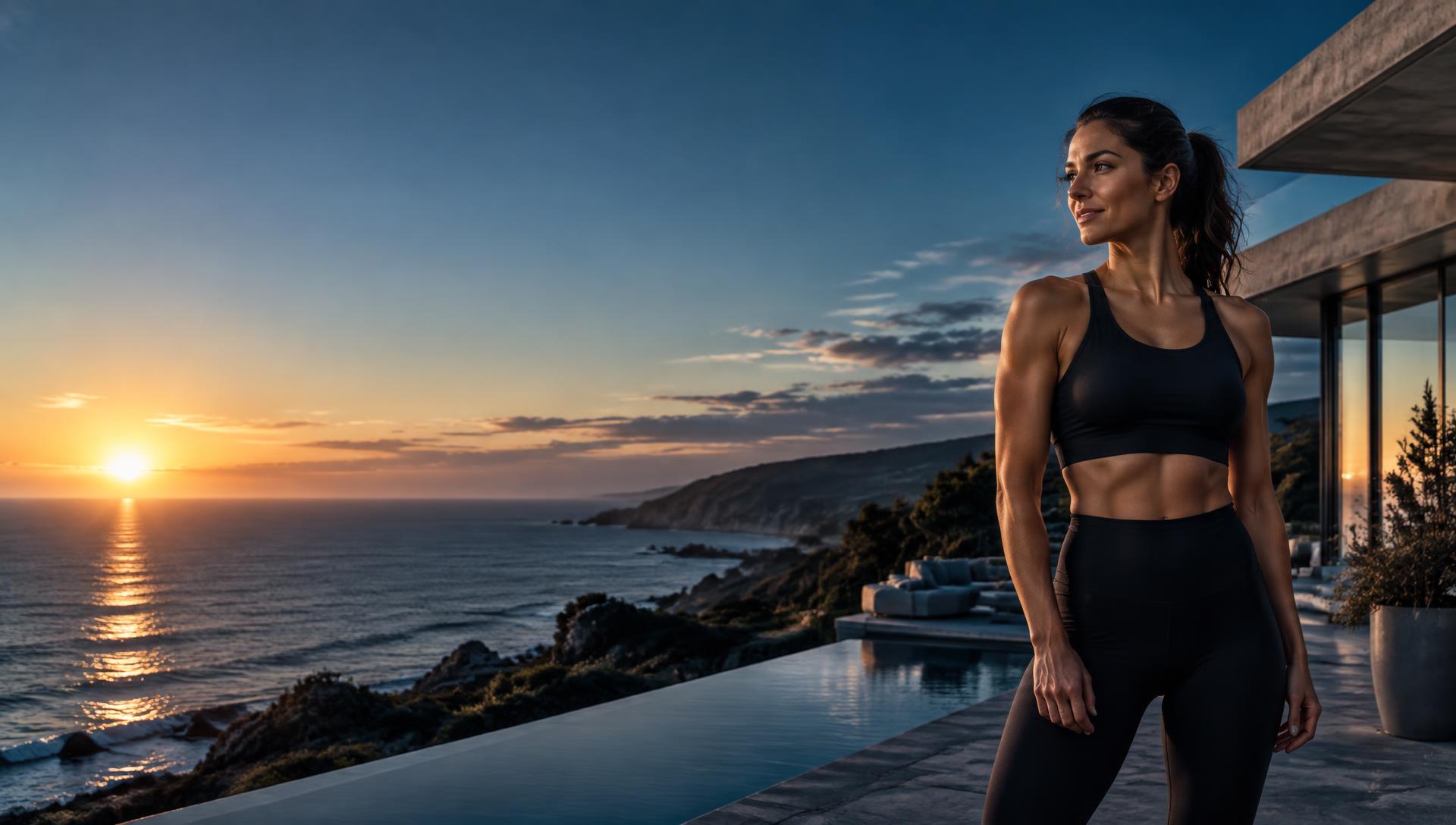 A woman overlooking the coast at sunrise